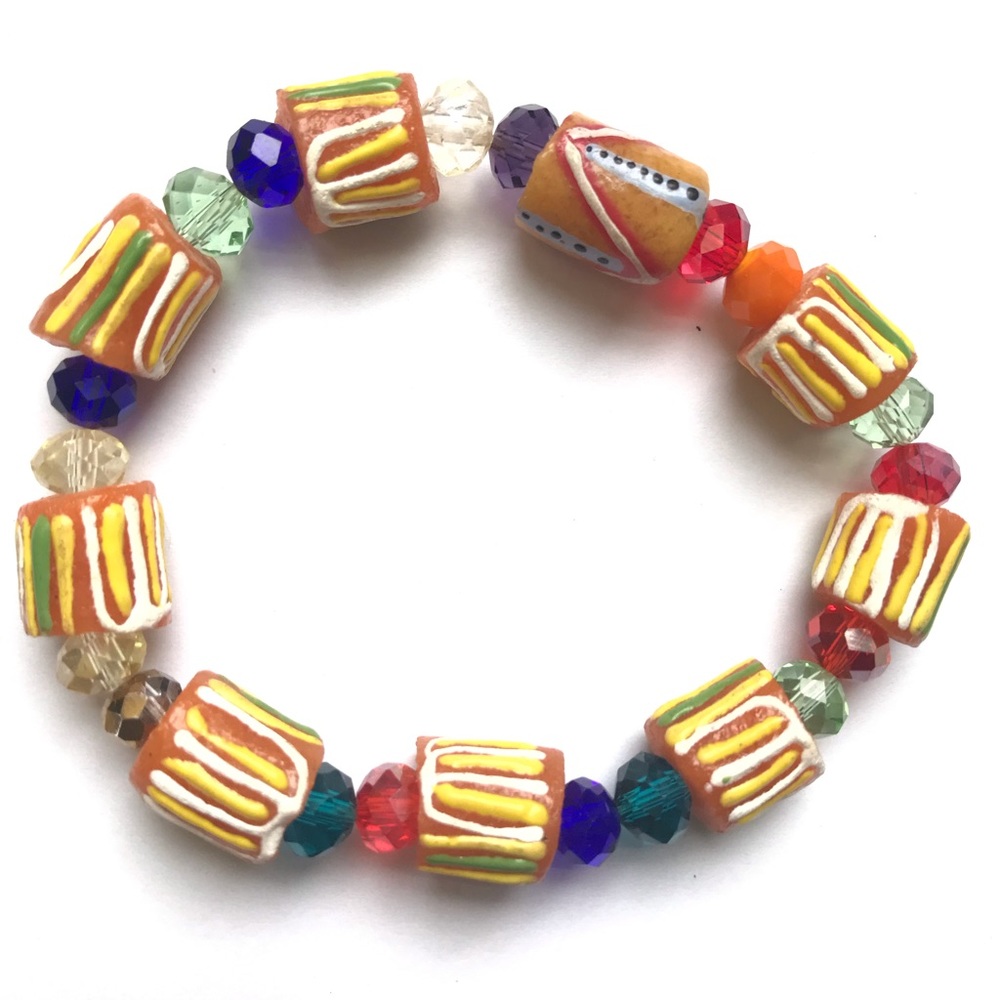 NEW Glass African Bead Bracelet